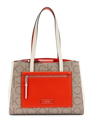 Hadley tote bag with Calvin Klein monogram, taupe