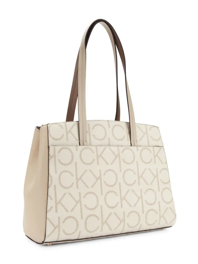 Hadley tote bag with Calvin Klein monogram, taupe