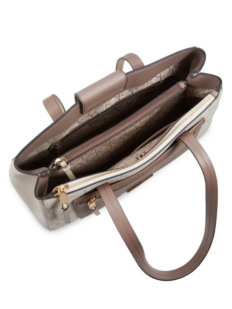Hadley tote bag with Calvin Klein monogram, taupe